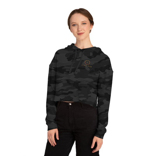 Civil Risk Black Camo Women's Cropped Hooded Sweatshirt