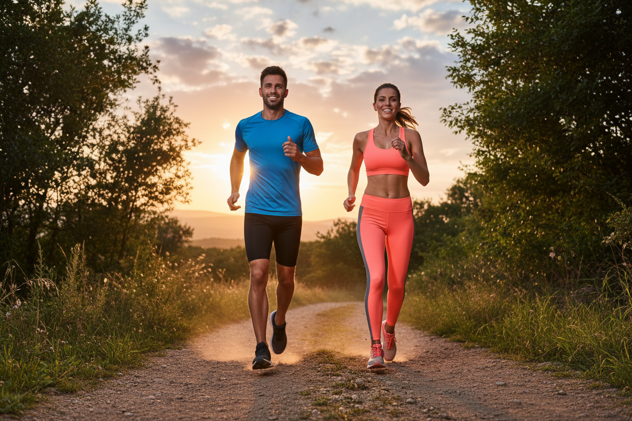 Make and female running together 