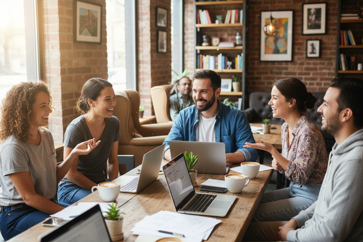 More informal, with coffee and less dressy and serious